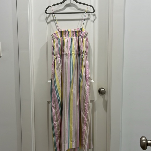 GANNI Striped Cotton-Poplin Spaghetti Strap Midi Dress Sz 32 XXS - Picture 6 of 10